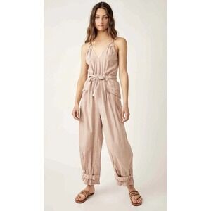 Free People Aberdeen Cropped Jumpsuit  Light Brown Sz M